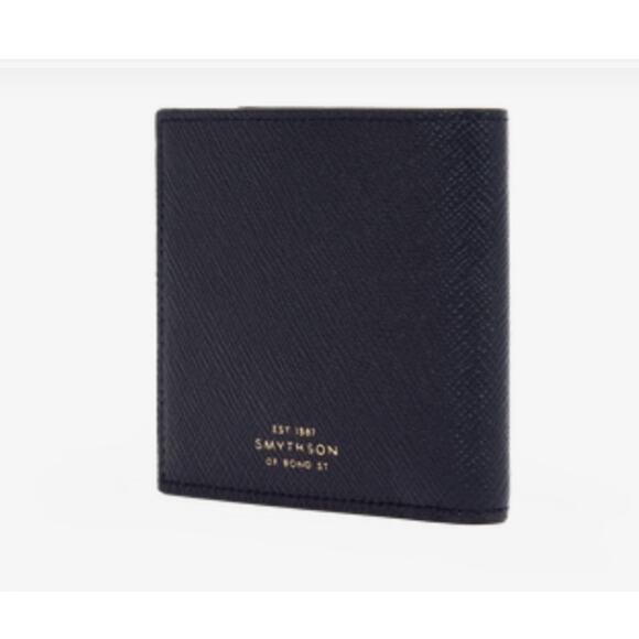 Nwot Smythson Of Bond Street 6 Card Slot Bifold Wallet in Panama Black - Picture 1 of 7